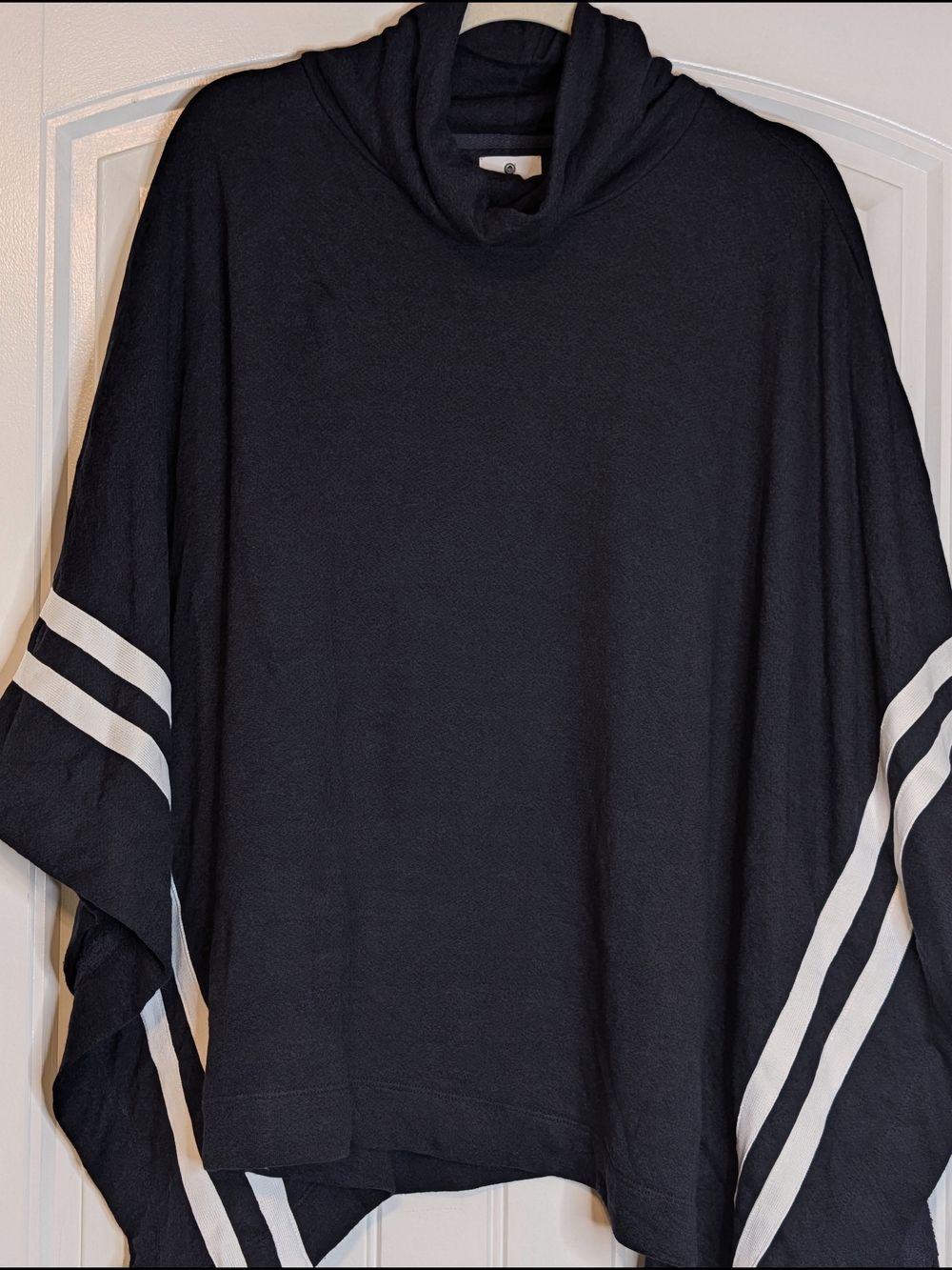 Sundry Black with White Stripes Cowl Neck Poncho One Size - Picture 2 of 13